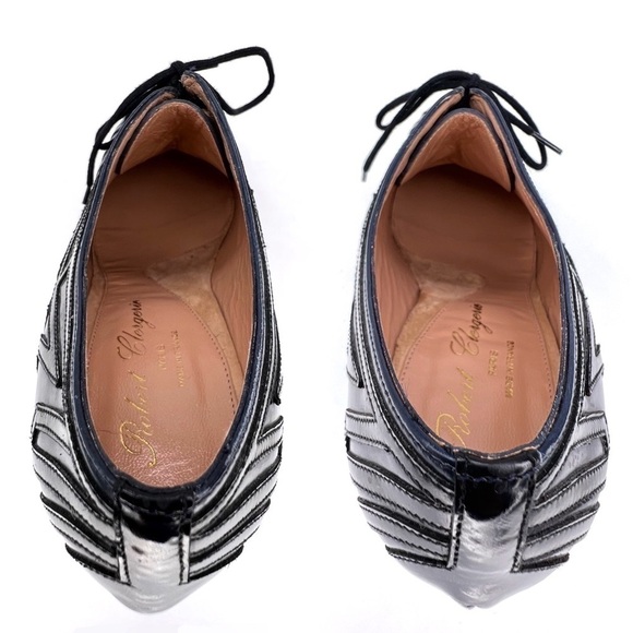 Robert Clergerie Talno Platform Booties Black Blue Leather Size 7.5 Art Deco EUC - Picture 13 of 16